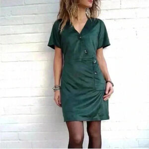 Zara Trafaluc Sz M Short Sleeve Velvet Mini Dress Women's Deep Green